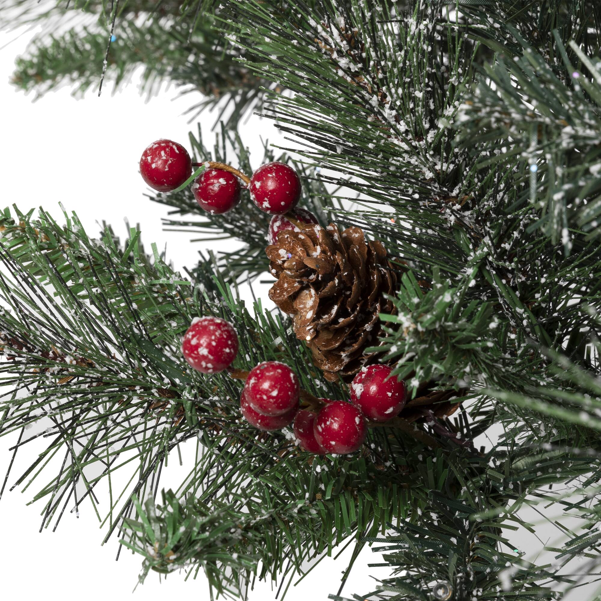 2 Pack 4ft. Pre-Lit Flocked Pinecone & Berry Fir Artificial Christmas Tree in Planter, Warm White Lights